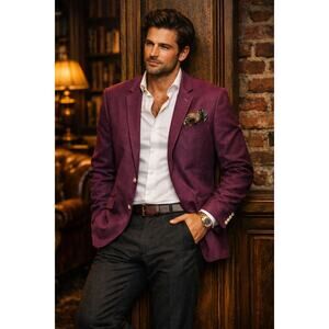 Linea Uomo 48 Long Plum Purple Blazer Sport Coat Paisley Lining Stretch